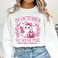 "In October We Wear Pink" T-Shirt - Retro Breast Cancer Awareness & Halloween Tee